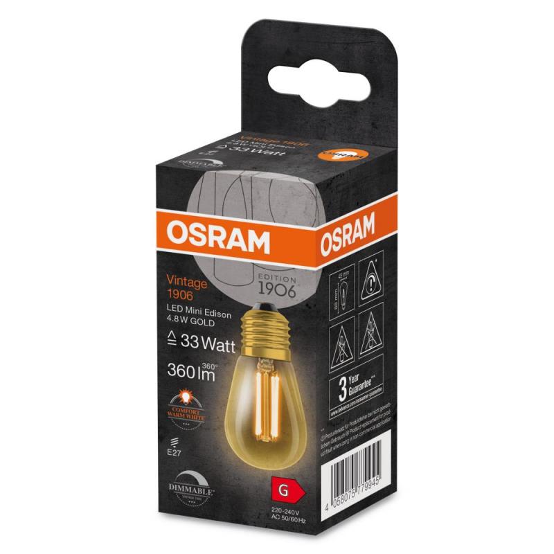 6-Pack OSRAM E27 VINTAGE Mini EDISON LED Glühlampe in GOLD dimmbar 4,8W wie 33W extra warmweißes gemütliches Licht 2200K